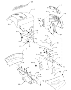 Hood, Grille And Side Panels Diagram and Parts List for GT3200 14A692010-14B692710 Cub Cadet Lawn Tractor